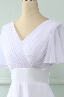 V Col Rose Robe De Demoiselle D’honneur Avec Volants -Zapaka ZPKCGZL21266White 4