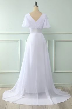 V Col Rose Robe De Demoiselle D’honneur Avec Volants -Zapaka ZPKCGZL21266White 5