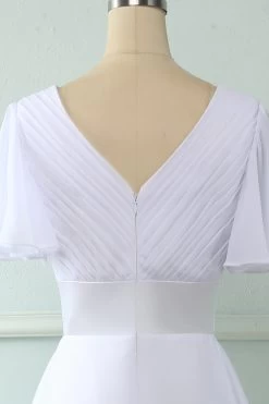 V Col Rose Robe De Demoiselle D’honneur Avec Volants -Zapaka ZPKCGZL21266White 6