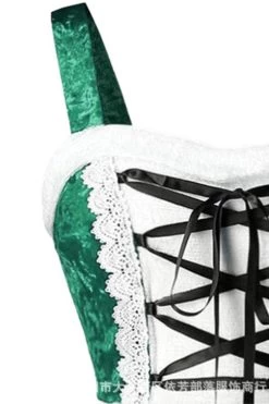 Robe De Velours Vintage De Noël Vert -Zapaka ZPKCGZL21367 Green 2