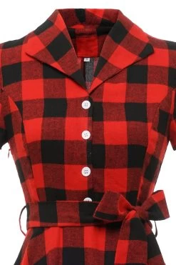 Rouge Plaid Manches Courtes Robe Vintage -Zapaka ZPKCGZL21427 RedGrid 3 9dd23b14 468b 44ce 8af8 ac2faf999f08