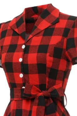 Rouge Plaid Manches Courtes Robe Vintage -Zapaka ZPKCGZL21427 RedGrid 5 6efd877c 39f7 439b 8442 46e70bc39e03