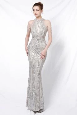 Paillettes Halter Mermaid Prom Robe -Zapaka ZPKCGZL21549 Silver 1 first