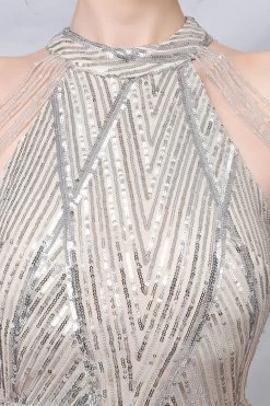 Paillettes Halter Mermaid Prom Robe -Zapaka ZPKCGZL21549 Silver 2