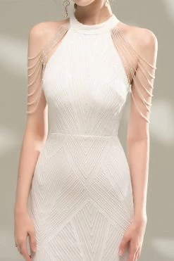 Paillettes Halter Mermaid Prom Robe -Zapaka ZPKCGZL21549 White 2