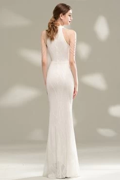 Paillettes Halter Mermaid Prom Robe -Zapaka ZPKCGZL21549 White 4