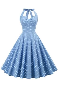 Retro Polka Dots Halter Robe à Dos Ouvert
