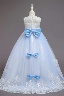 Robe Bleue A-line Flower Girl Avec Nœuds -Zapaka ZPKTPCGZL21015 Blue 3
