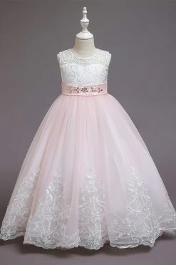 Robe Bleue A-line Flower Girl Avec Nœuds