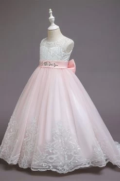 Robe Bleue A-line Flower Girl Avec Nœuds -Zapaka ZPKTPCGZL21015 Blush 2