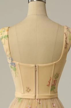 Une Ligne Sweetheart Champagne Long Prom Robe Avec Broderie 13 Une Ligne Sweetheart Champagne Long Prom Robe Avec Broderie -Zapaka ZPKYYLH20414 4