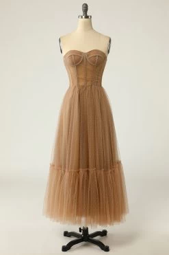 Robe De Bal à Pois Kaki Corset