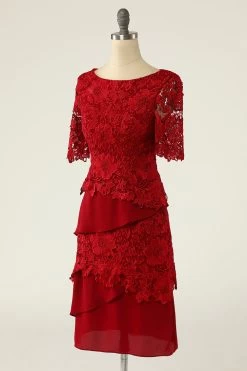 Robe De Mère De La Mariée Deux Pièces Rouge Foncé Avec Dentelle -Zapaka ZPKYYLH20468 3