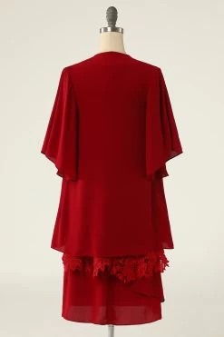 Robe De Mère De La Mariée Deux Pièces Rouge Foncé Avec Dentelle -Zapaka ZPKYYLH20468 8