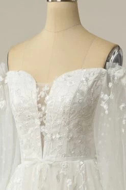 Luxueuse Une Ligne Sur L’épaule Robe De Mariée Blanche Avec Appliques -Zapaka ZPKYYLH451 2