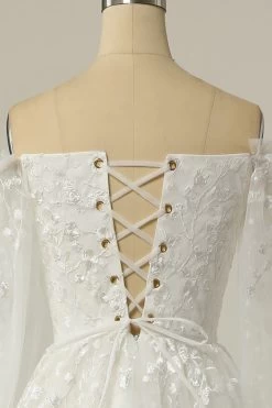 Luxueuse Une Ligne Sur L’épaule Robe De Mariée Blanche Avec Appliques -Zapaka ZPKYYLH451 4