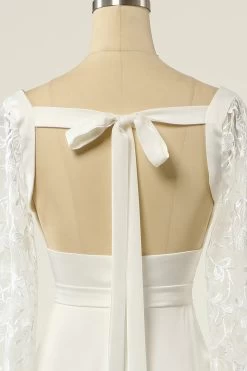 White Mermaid Manches Longues Robe De Mariée -Zapaka ZPKYYLH459 4