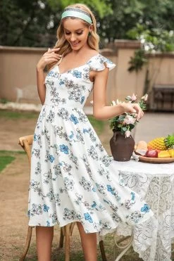 Robe D’été Imprimée Blanche Avec La Douille De Chapeau 11 Robe D’été Imprimée Blanche Avec La Douille De Chapeau -Zapaka ZPKYYQYPLYQ011 7