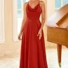 Rust Red Spaghetti Straps Robe De Demoiselle D’honneur Longue -Zapaka ZPKYYZL053 Rust Red 2