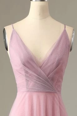 Une Ligne Spaghetti Straps Grey Pink Bridesmaid Dress -Zapaka ZPKYYZL075 Grey Pink 3
