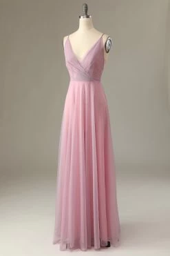 Une Ligne Spaghetti Straps Grey Pink Bridesmaid Dress -Zapaka ZPKYYZL075 Grey Pink 4