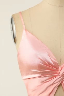 Une Ligne Robe De Soirée Courte à Bretelles Spaghetti Blush -Zapaka ZPKYYZL093 Blush 3