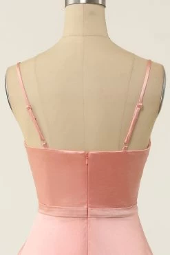 Une Ligne Robe De Soirée Courte à Bretelles Spaghetti Blush -Zapaka ZPKYYZL093 Blush 7