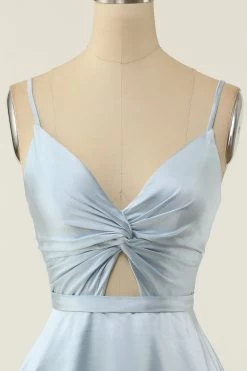 Une Ligne Robe De Soirée Courte à Bretelles Spaghetti Blush -Zapaka ZPKYYZL093 Light blue 2