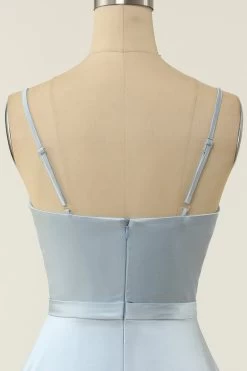 Une Ligne Robe De Soirée Courte à Bretelles Spaghetti Blush -Zapaka ZPKYYZL093 Light blue 6