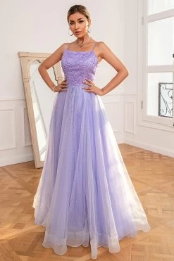 Robe De Bal à Paillettes Violet Clair Avec Fente -Zapaka ZPKYYZL117 Light Purple 4