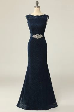 Robe Mère Fourreau En Dentelle Marine