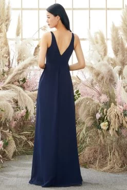 Robe De Demoiselle Bleu Col En V -Zapaka ZPKZDGAS130Navy 7