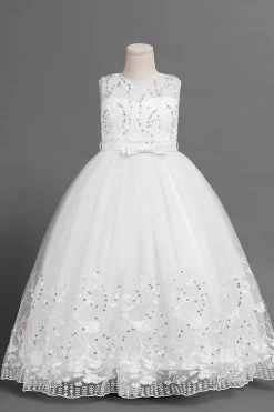 Tulle Blush Flower Girl Robe Avec Nœud Papillon 15 Tulle Blush Flower Girl Robe Avec Nœud Papillon -Zapaka ZPSCGYHQ1022 white 1 first