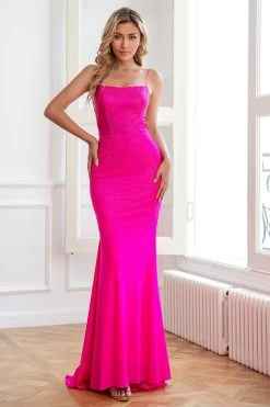 Glitter Hot Pink Mermaid Sequin Prom Robe De Bal