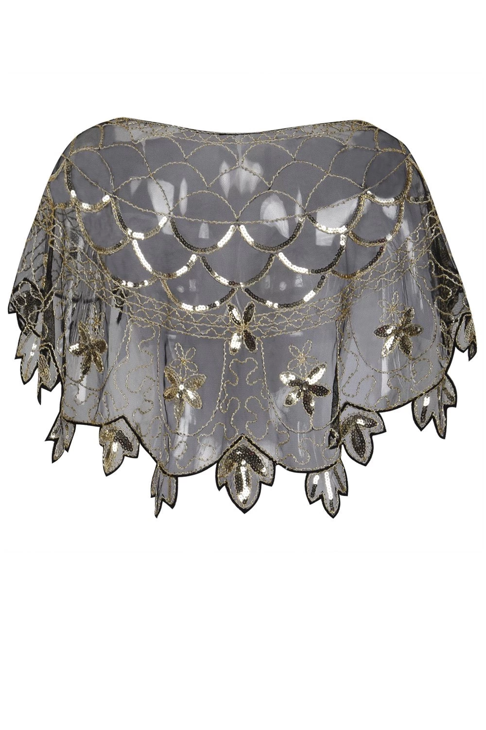 Zapaka Cape Femme Paillettes Fleur Doré Années 1920 6 Zapaka Cape Femme Paillettes Fleur Doré Années 1920 – Image 4