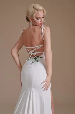 White Mermaid Backless Sweep Train Robe De Mariée Avec Appliques -Zapaka ceyy1063White 6