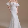 Blanche Sirène Dentelle Détachable Manches Bouffeuses Sweep Train Robe De Mariée -Zapaka ceyy1067White 1 first